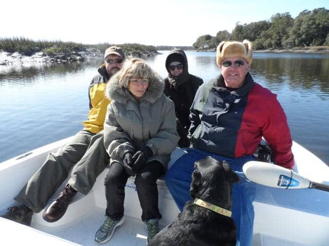 Family enjoying boat ride on Cast Away boating charter