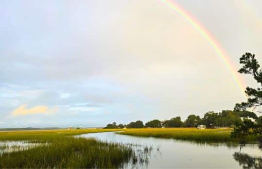 A rainbow shining in the sky over a Lowcountry marsh