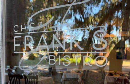 Chef Frank's Bistro logo on a window